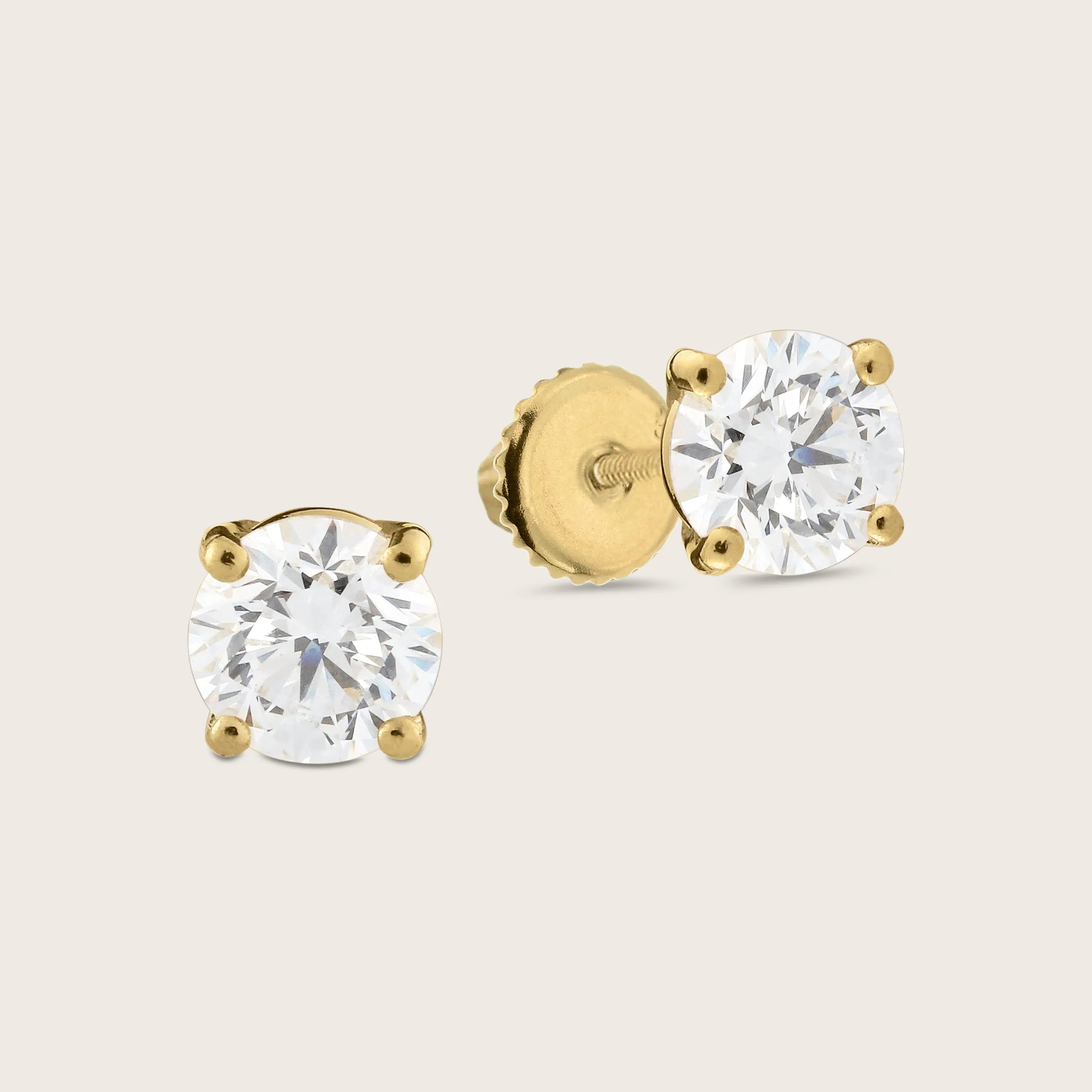 1 ct 18k Gold Lab Grown Diamond Solitaire Stud Earrings