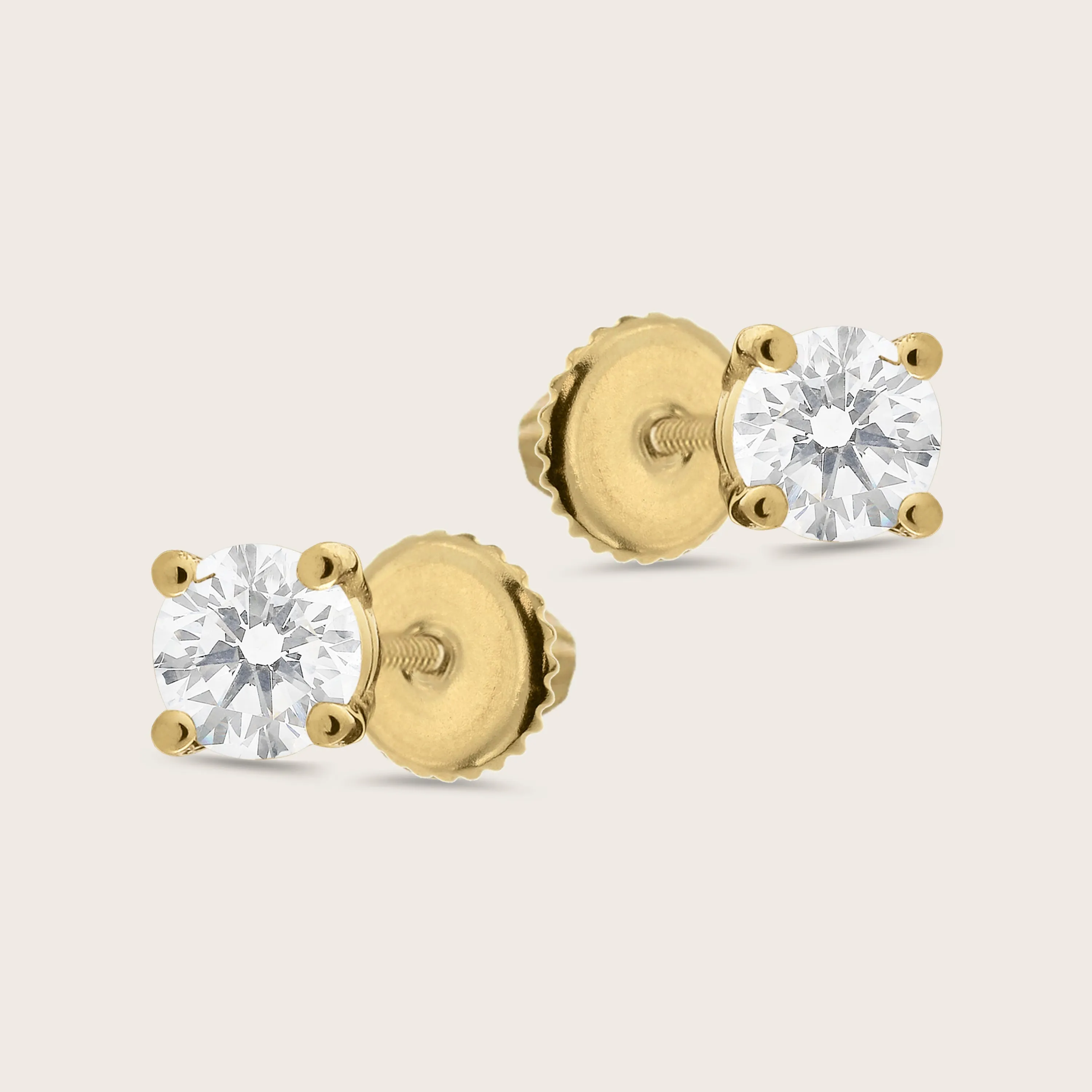 1 ct 18k Gold Lab Grown Diamond Solitaire Stud Earrings