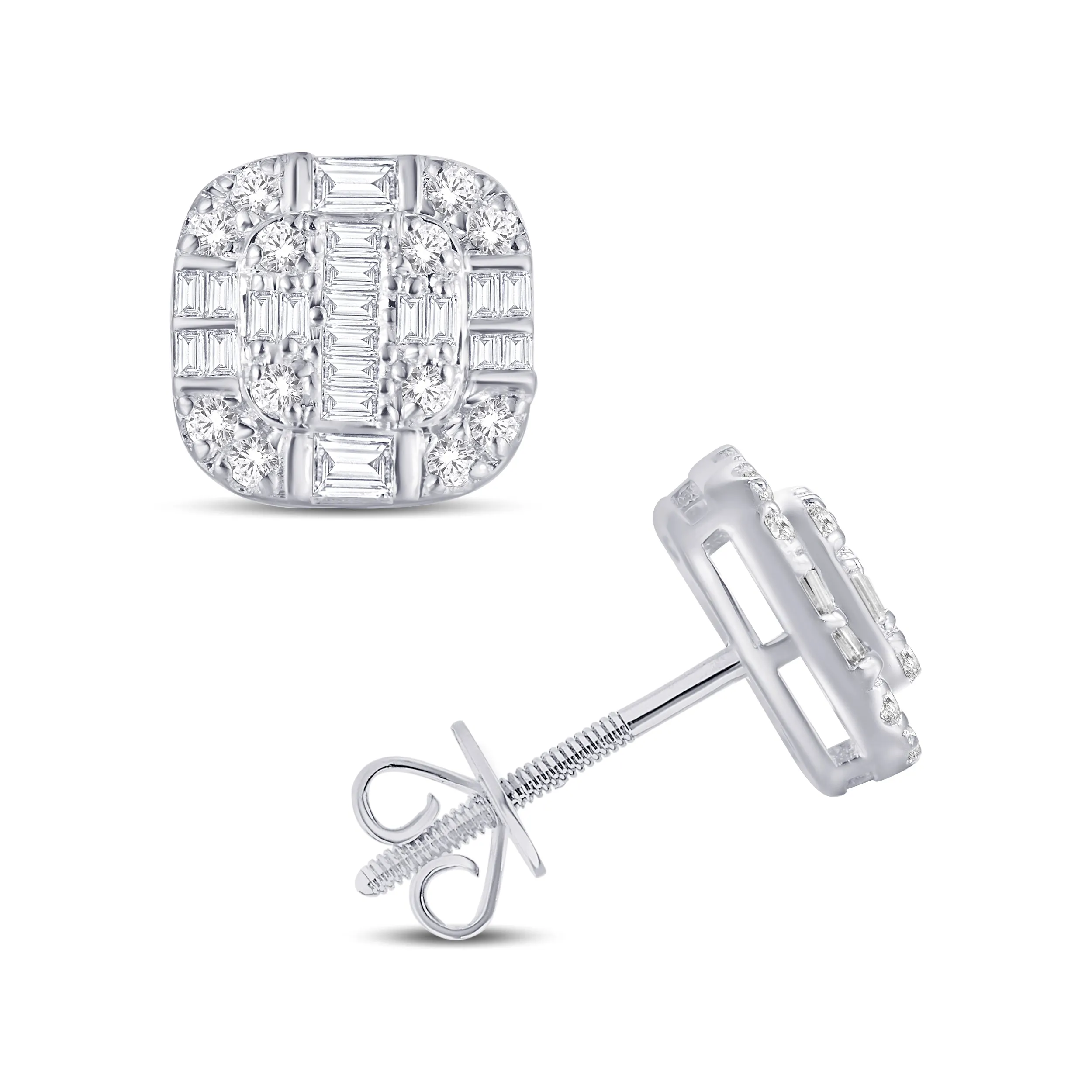 10 Karat White Gold 0.73 Carat Diamond Cushion Earrings