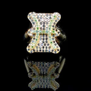 10K Yellow Gold Pisces Ring, 1.07ct Black & Green Diamonds