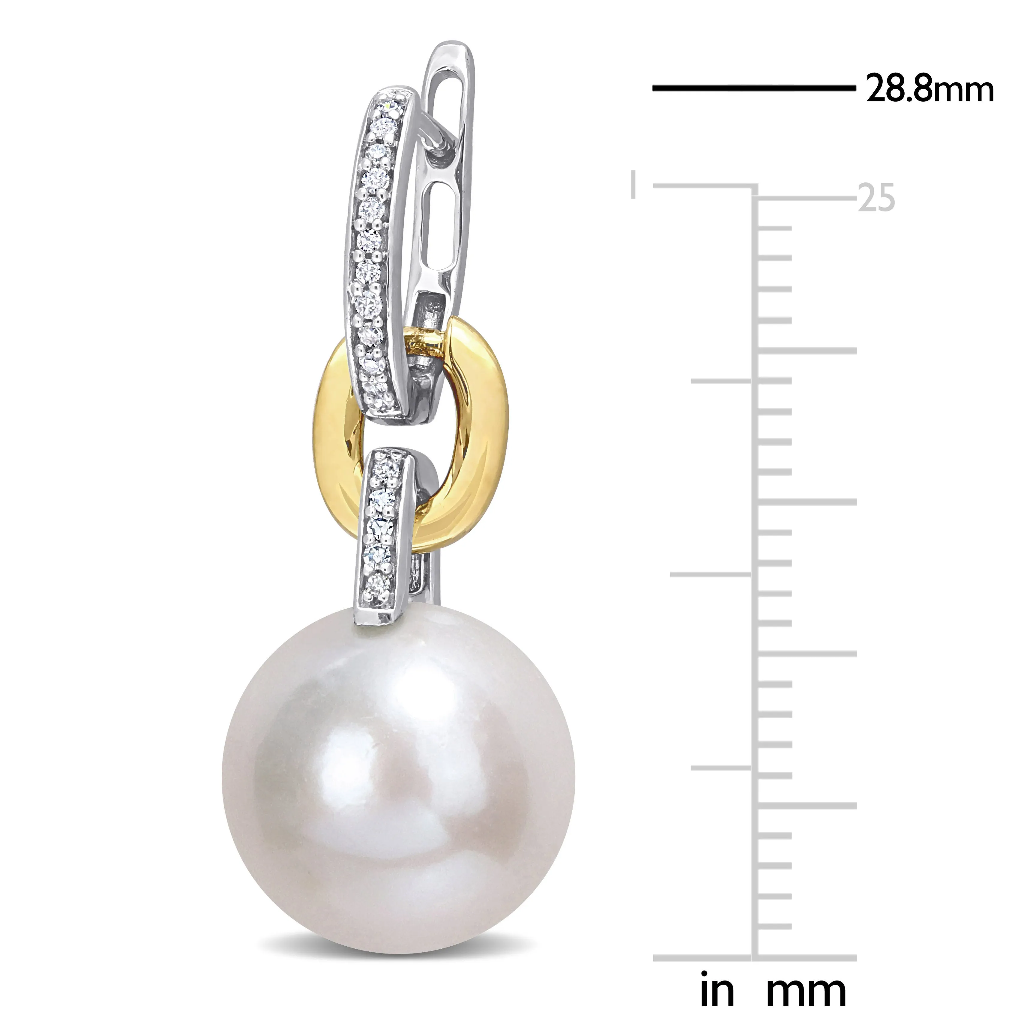 11-12 MM Freshwater Cultured Pearl & 1/10 CT TW Diamond Huggie Earrings in 2-Tone 14k Yellow and White Gold