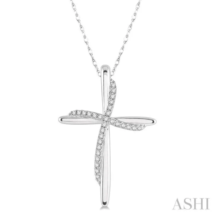 1/10 Ctw Round Cut Diamond Draped Cross Charm Pendant in 10K White Gold