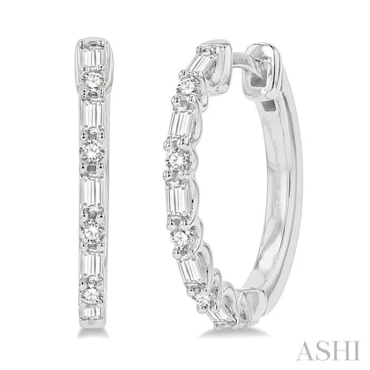 1/2 Ctw Baguette and Round Cut Diamond Hoop Earring in 14K White Gold