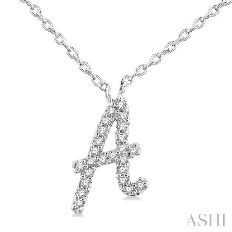 1/20 Ctw Initial 'A' Round cut Diamond Pendant With Chain in 10K White Gold