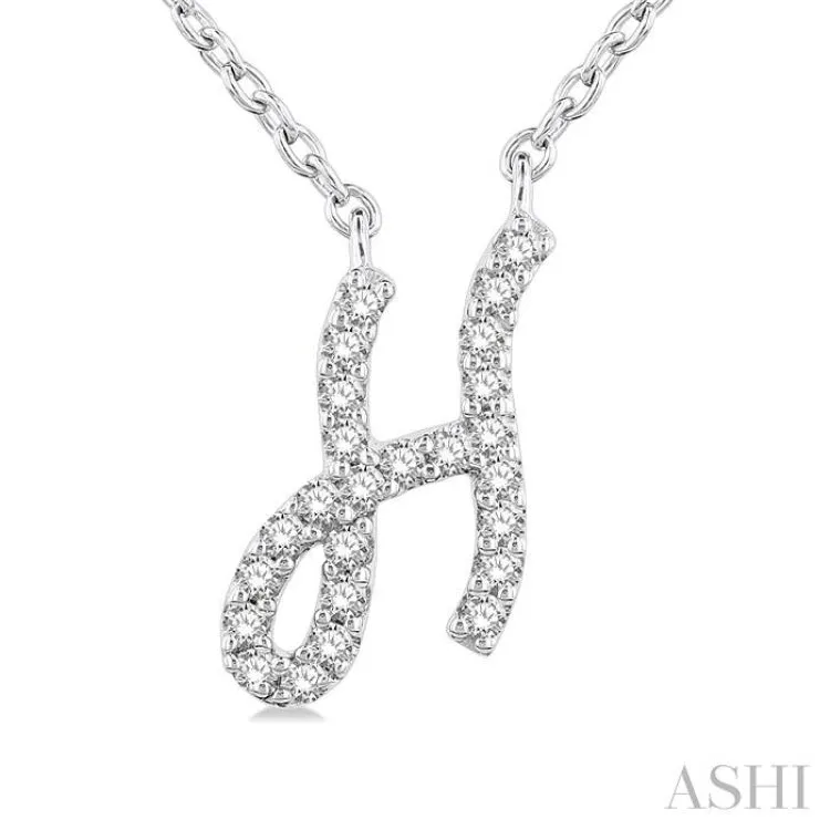 1/20 Ctw Initial 'H' Round cut Diamond Pendant With Chain in 14K White Gold