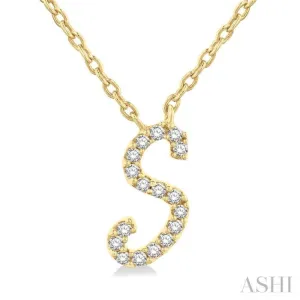 1/20 Ctw Initial 'S' Round cut Diamond Pendant With Chain in 14K Yellow Gold