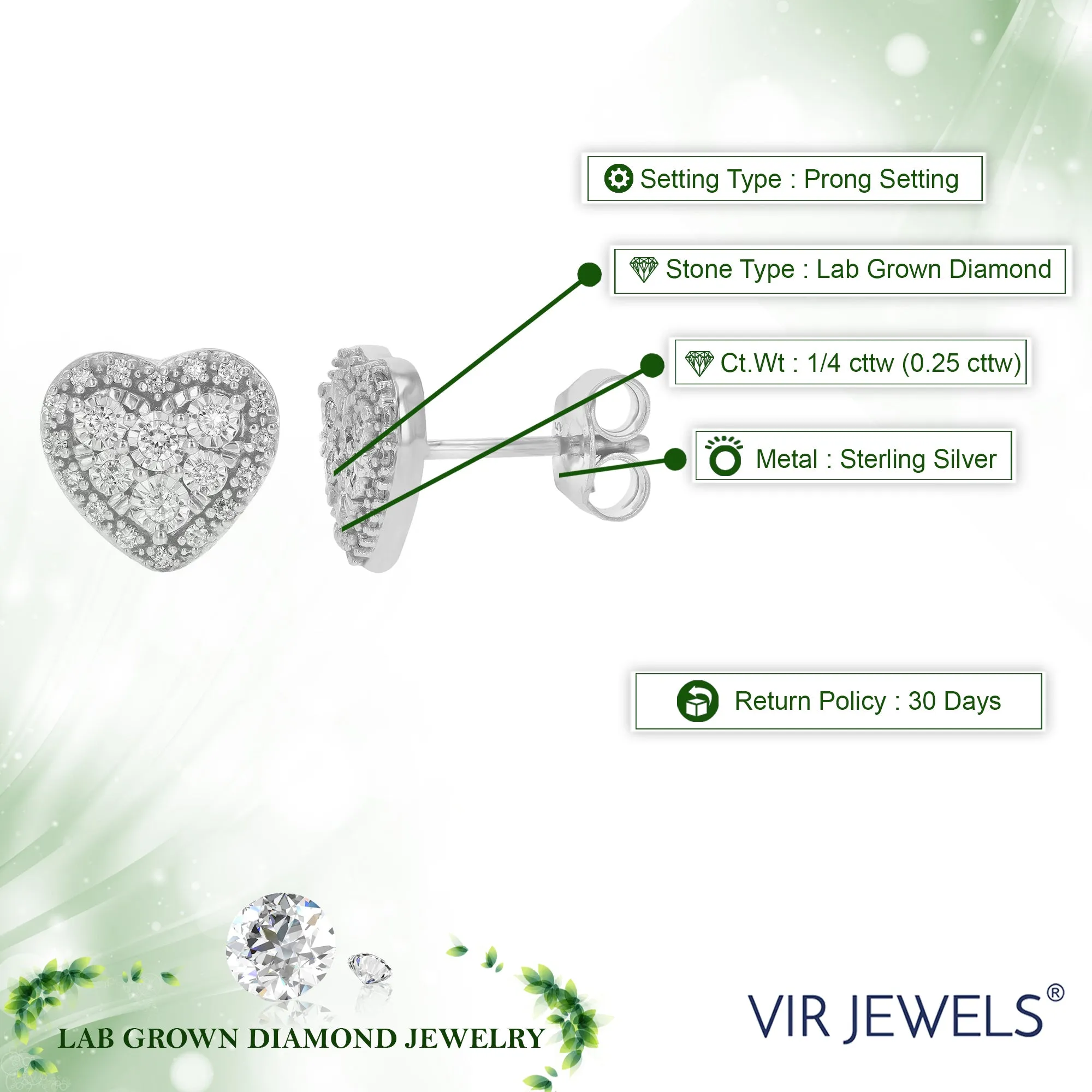 1/4 cttw Diamond Heart Composite Stud Earrings in Sterling Silver