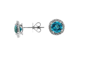 14K White Gold Blue Topaz and Diamond Stud Earrings