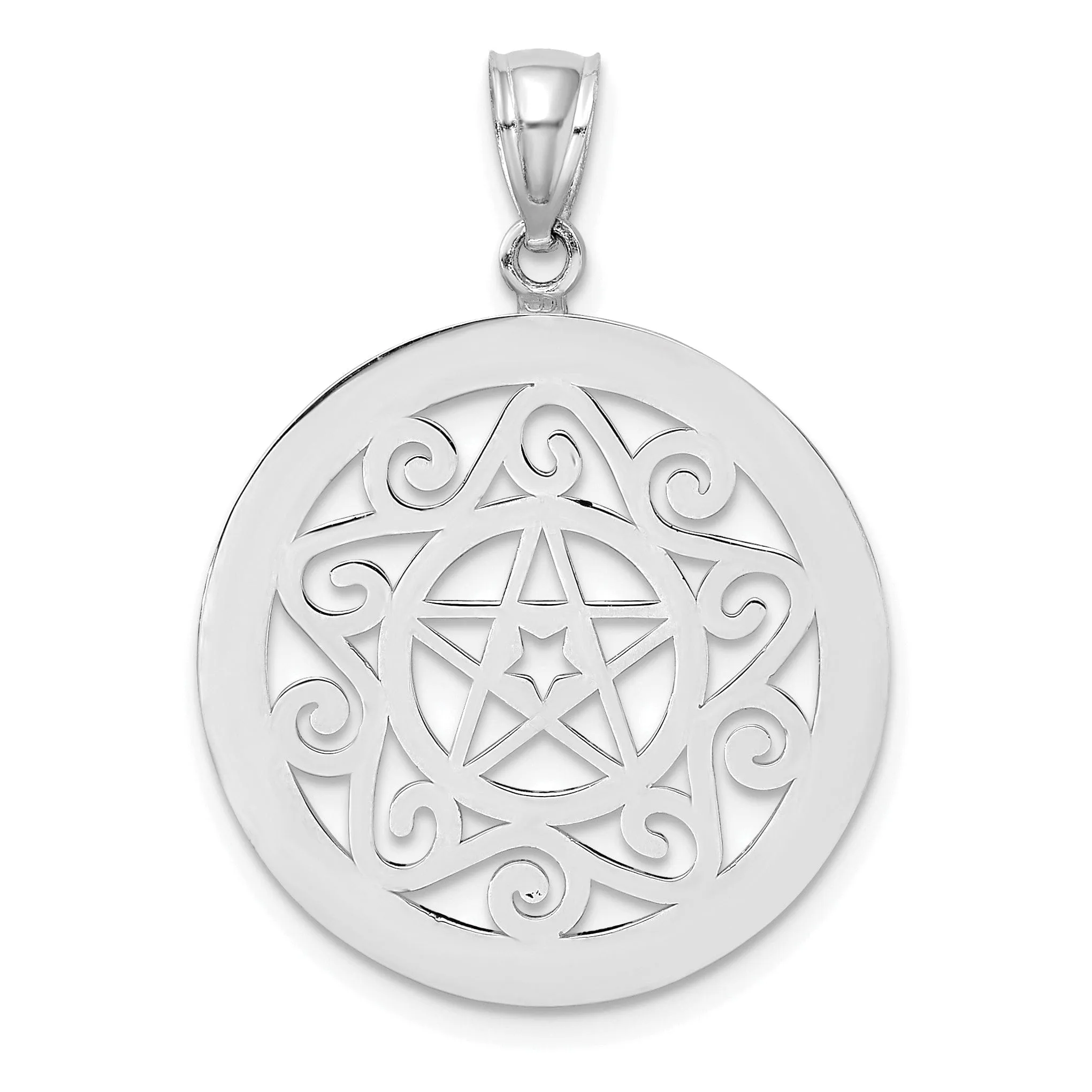 14K White Gold Polished Finish Tribal Star In Round Circle Frame Design Pendant