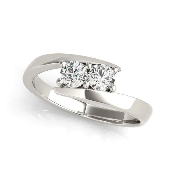 14k White Gold Round Two Stone Common Prong Diamond Ring (1/2 cttw)