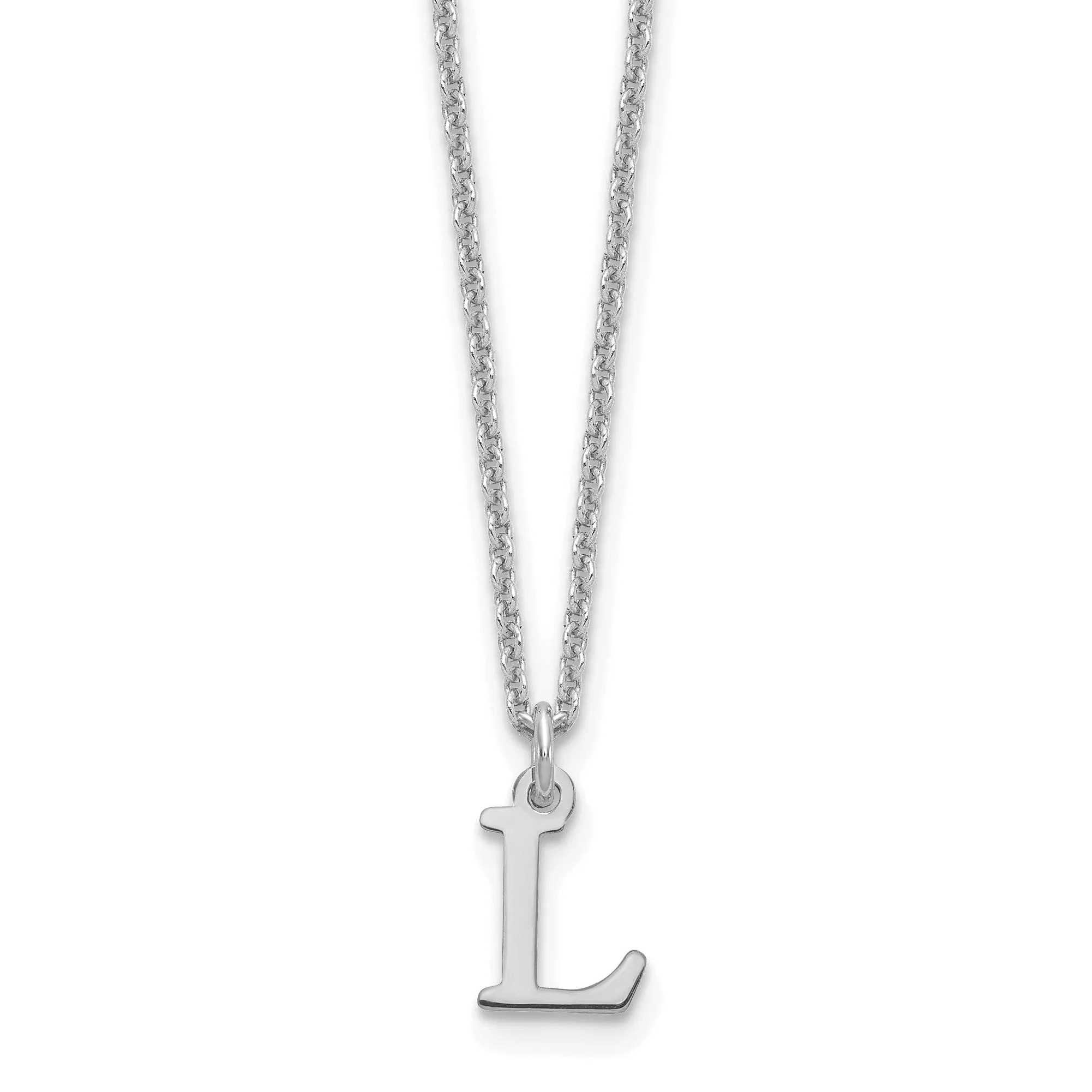 14k White Gold Tiny Cut Out Block Letter M Initial Pendant and Necklace