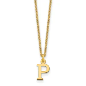 14k Yellow Gold Tiny Cut Out Block Letter Q Initial Pendant and Necklace