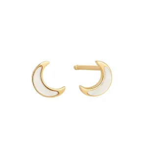 14kt Gold Mother Of Pearl Moon Stud Earrings