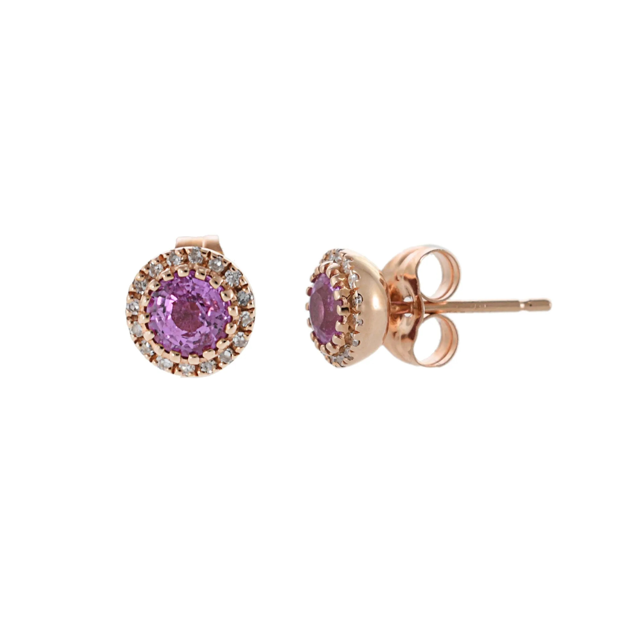 14KT Rose Gold Pink Sapphires and Diamond Circle Earring