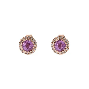 14KT Rose Gold Pink Sapphires and Diamond Circle Earring