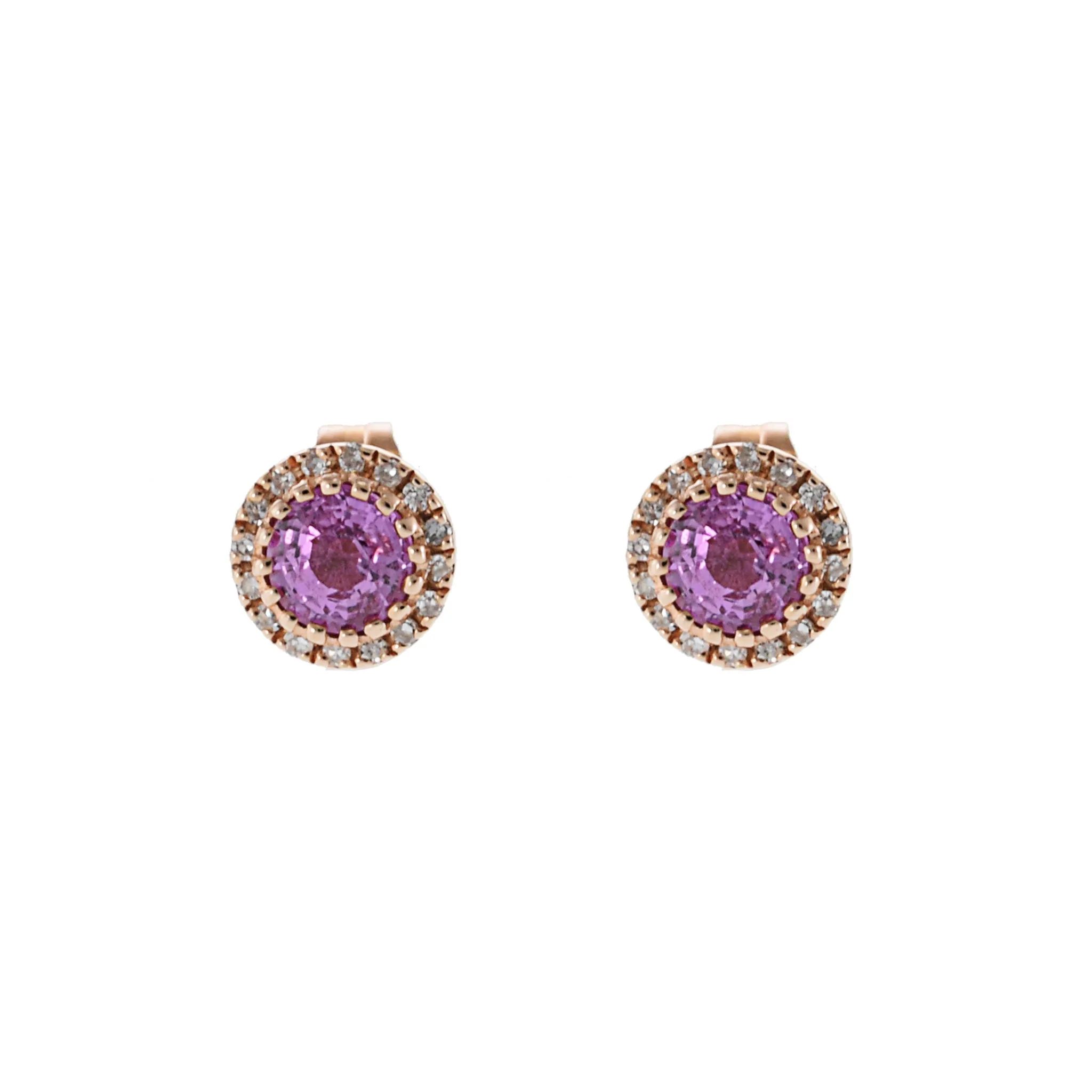 14KT Rose Gold Pink Sapphires and Diamond Circle Earring