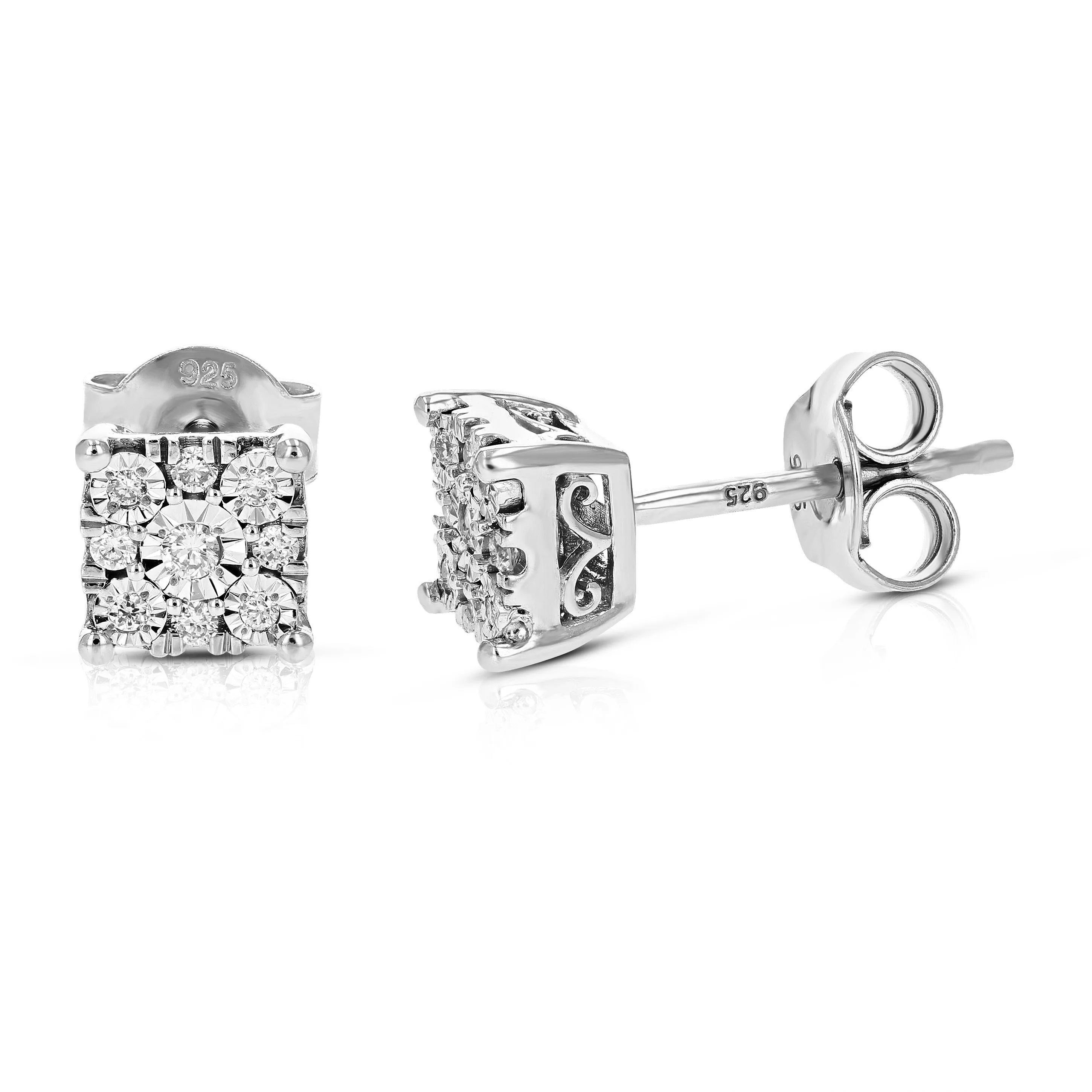 1/8 cttw Composite Diamond Squared Stud Earrings in Sterling Silver