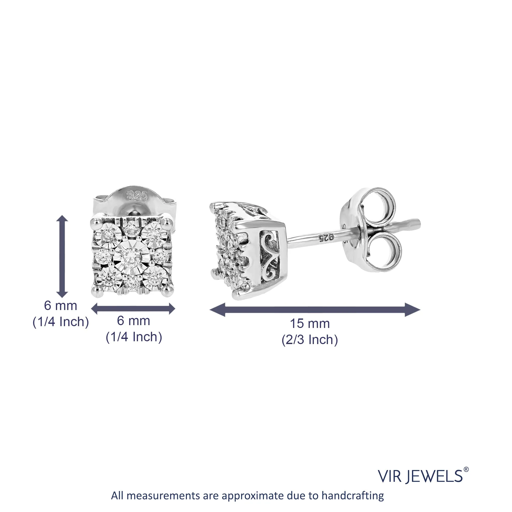 1/8 cttw Composite Diamond Squared Stud Earrings in Sterling Silver