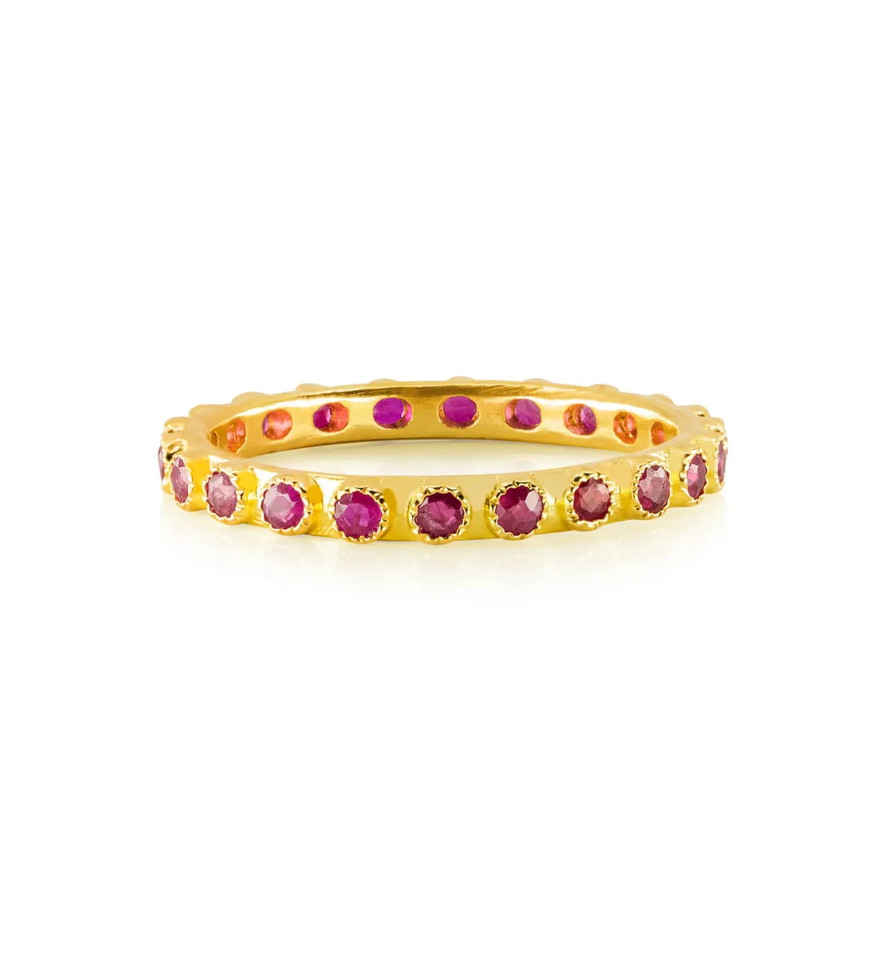 18KY Stack Band Ring with Rubies