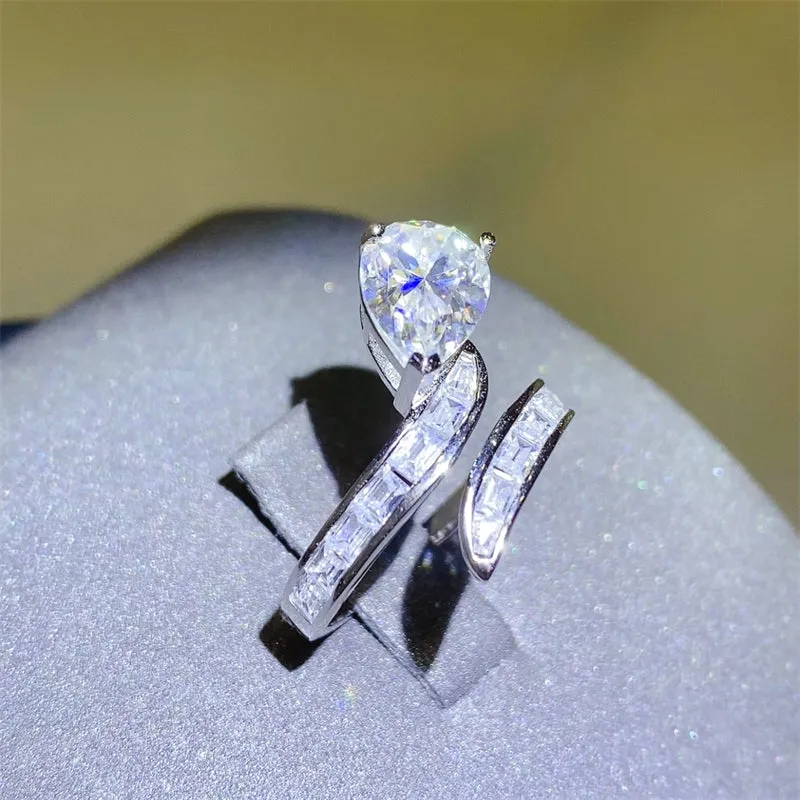 3 Carat Moissanite Zircon 925 Sterling Silver Bypass Ring