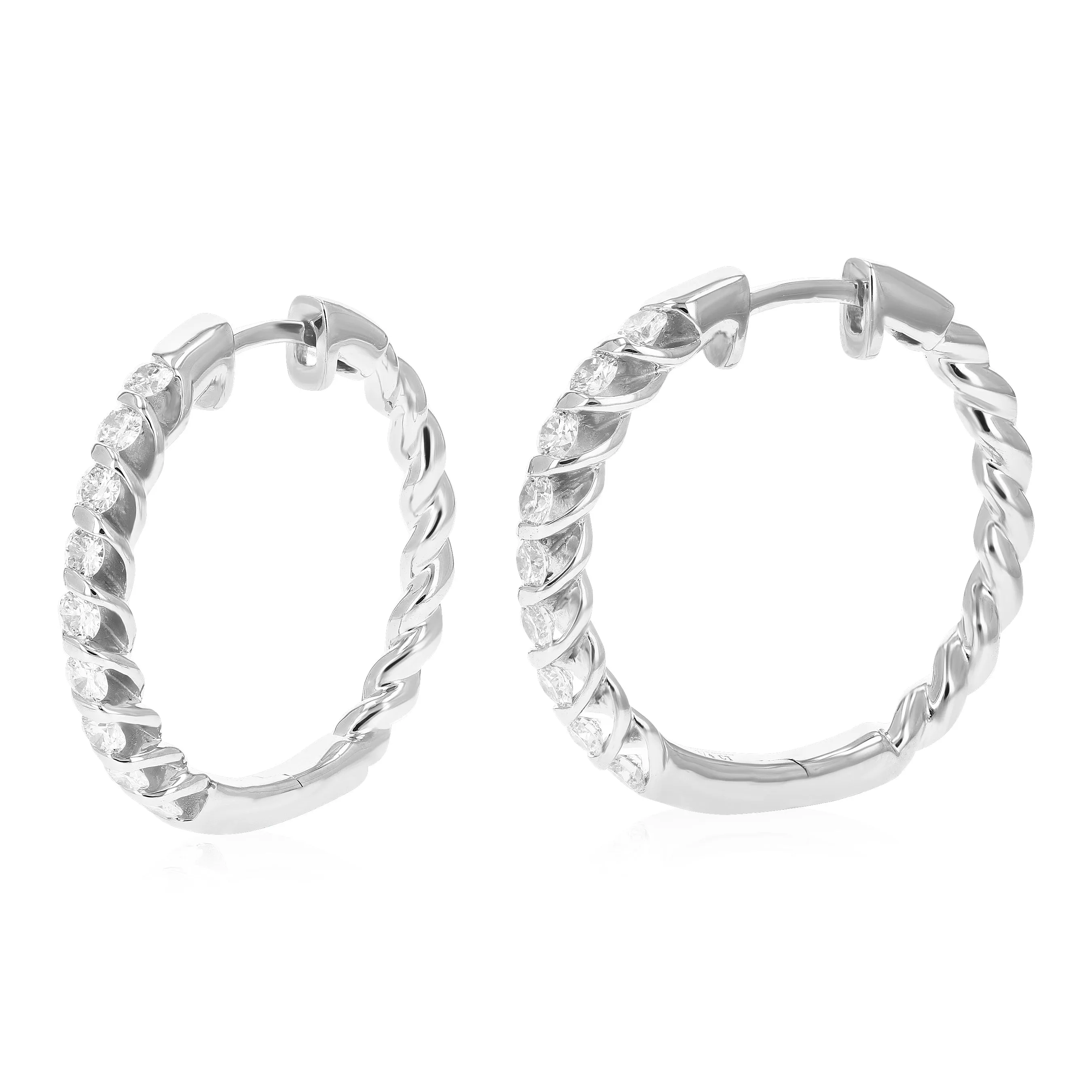 3/4 cttw Lab Grown Diamond Twisted Channel Hoop Earrings Silver