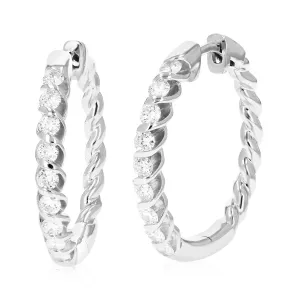 3/4 cttw Lab Grown Diamond Twisted Channel Hoop Earrings Silver