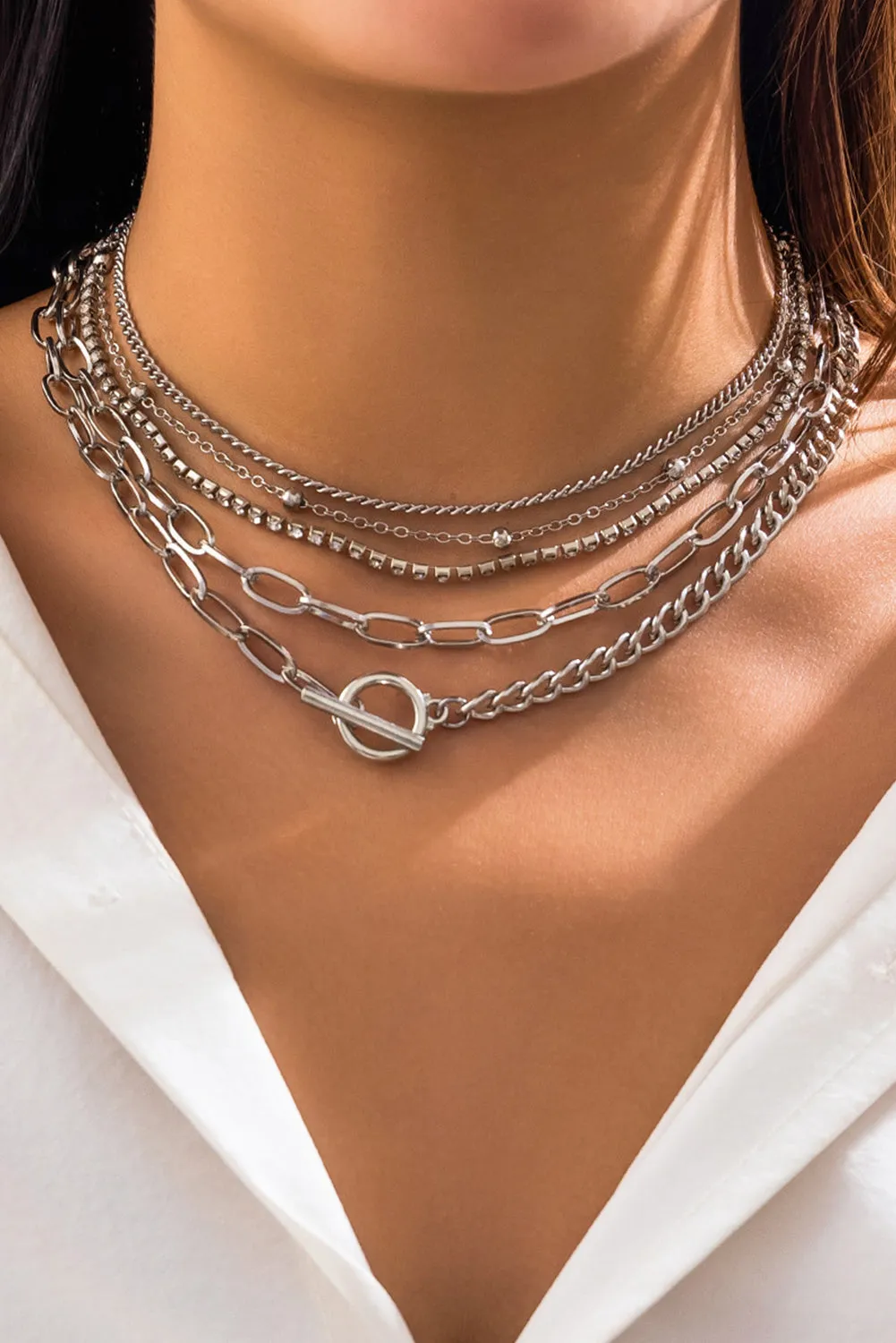 5pcs Layered Chain Collarbone Necklaces Set