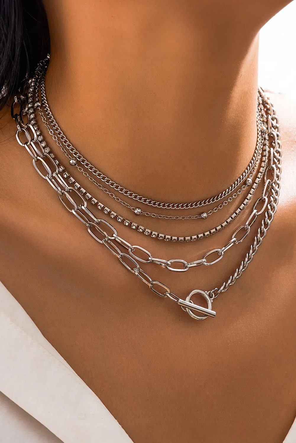 5pcs Layered Chain Collarbone Necklaces Set