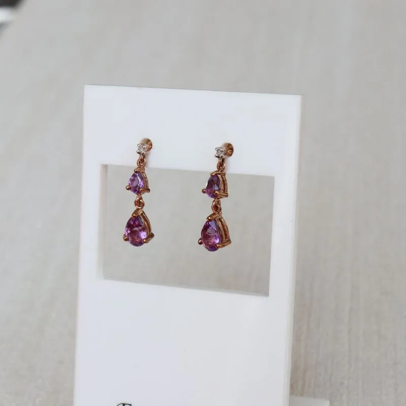 9ct Diamond and Amethyst Drop Earrings