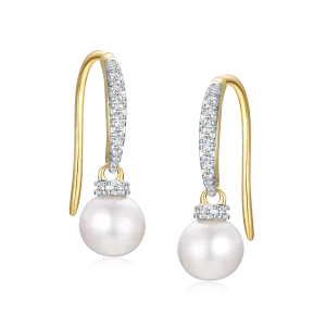 9ct Yellow Gold 0.08 CARAT tw of Diamonds 6mm Cultured Freshwater Pearl Drop Earrings