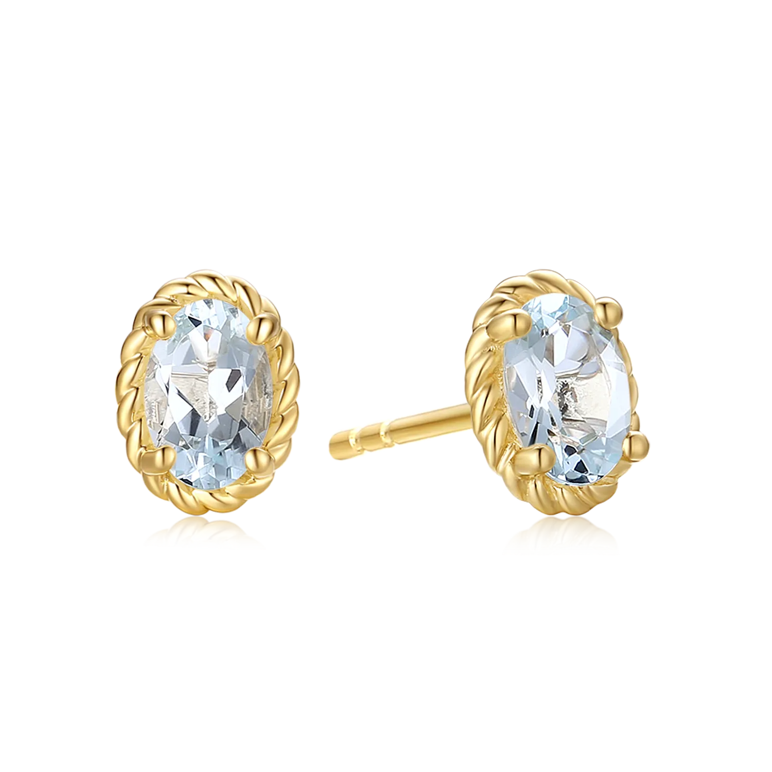 9ct Yellow Gold Oval 6x4mm Aquamarine March Earrings