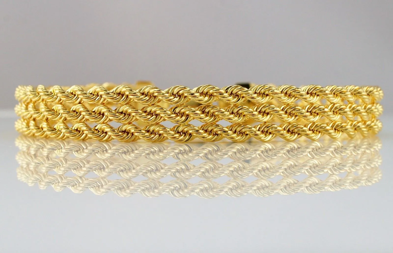 9ct Yellow Gold Three Strand Rope Bracelet 18cm / 7 inch