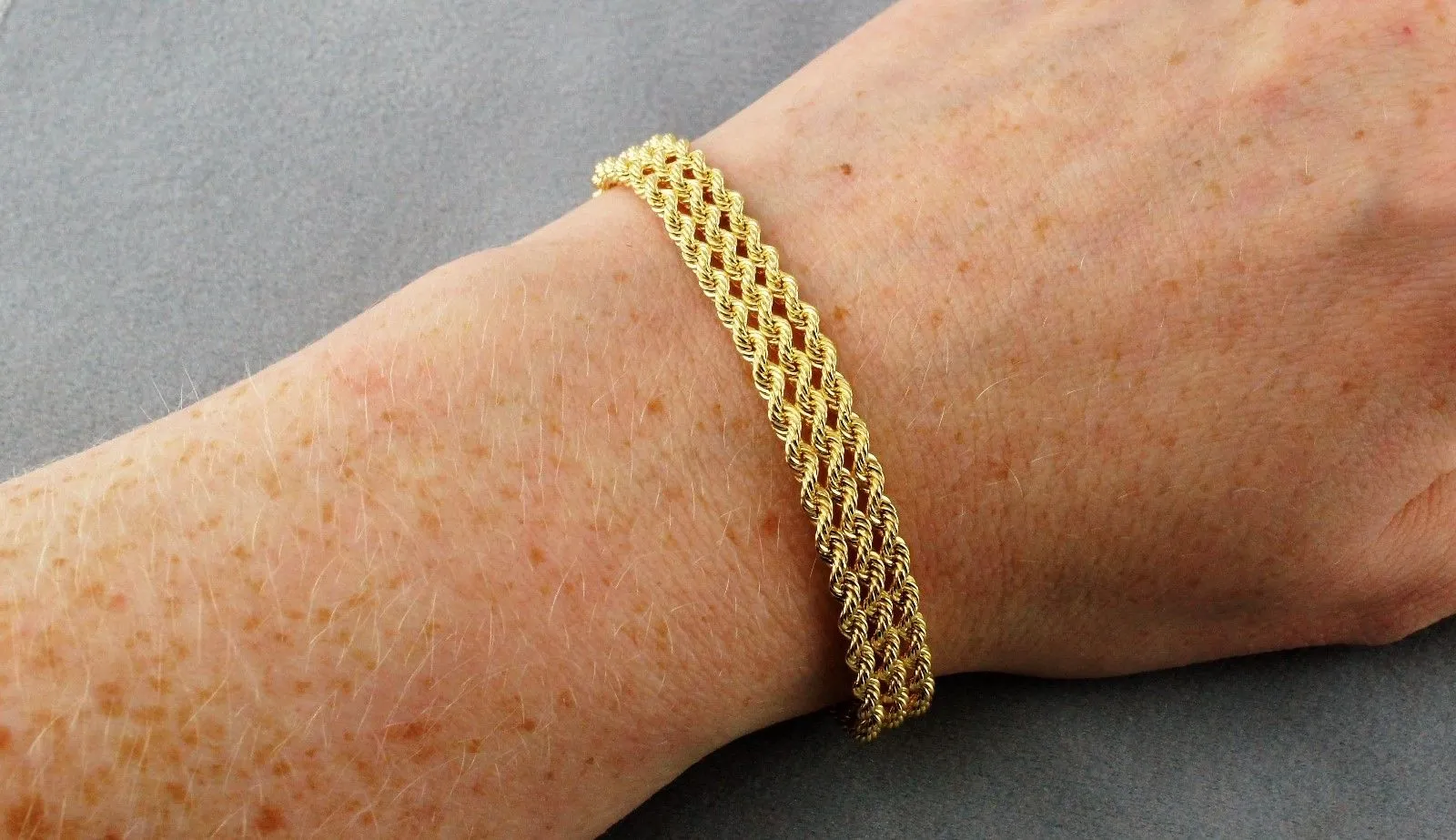 9ct Yellow Gold Three Strand Rope Bracelet 18cm / 7 inch