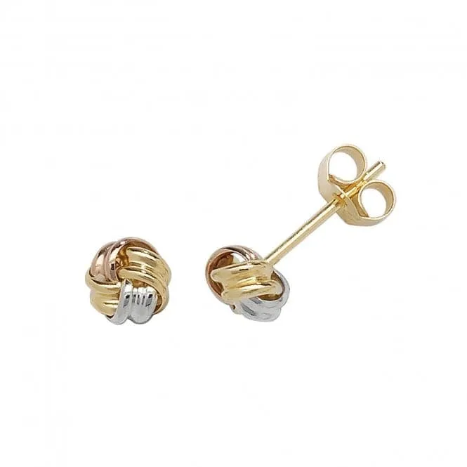 9ct Yellow Gold Tricolour Knot Studs Earrings ES360