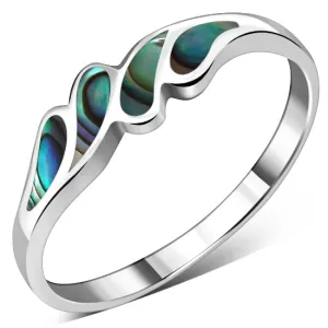 Abalone Sea Shell Silver Drops Ring