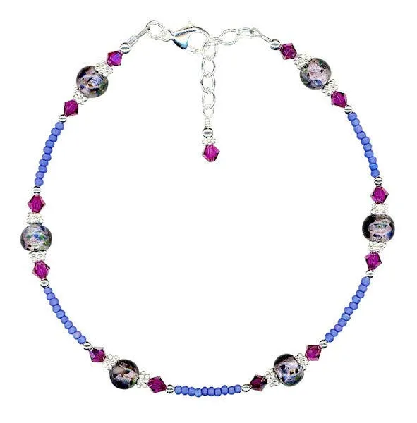 Amethyst Glass Fuchsia Crystal Anklet