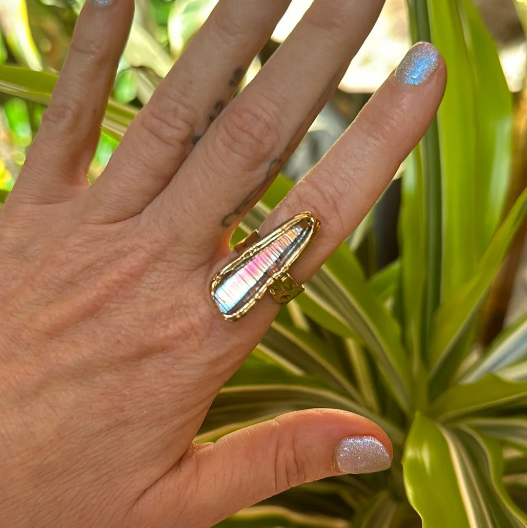 Angel Aura Lemurian Quartz Ring #16