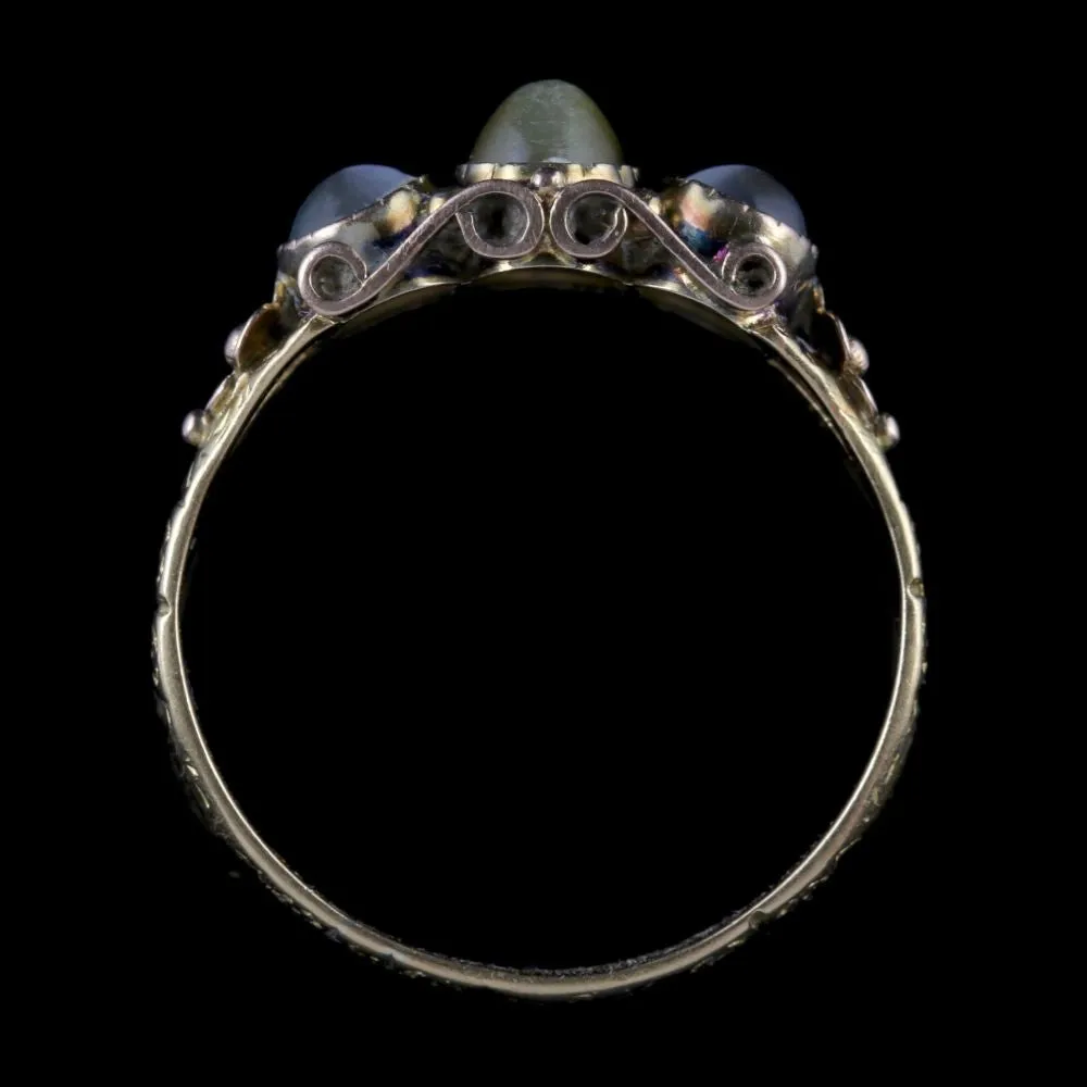 Antique Georgian Ring Cats Eye Moonstone 18Ct Gold Circa 1830