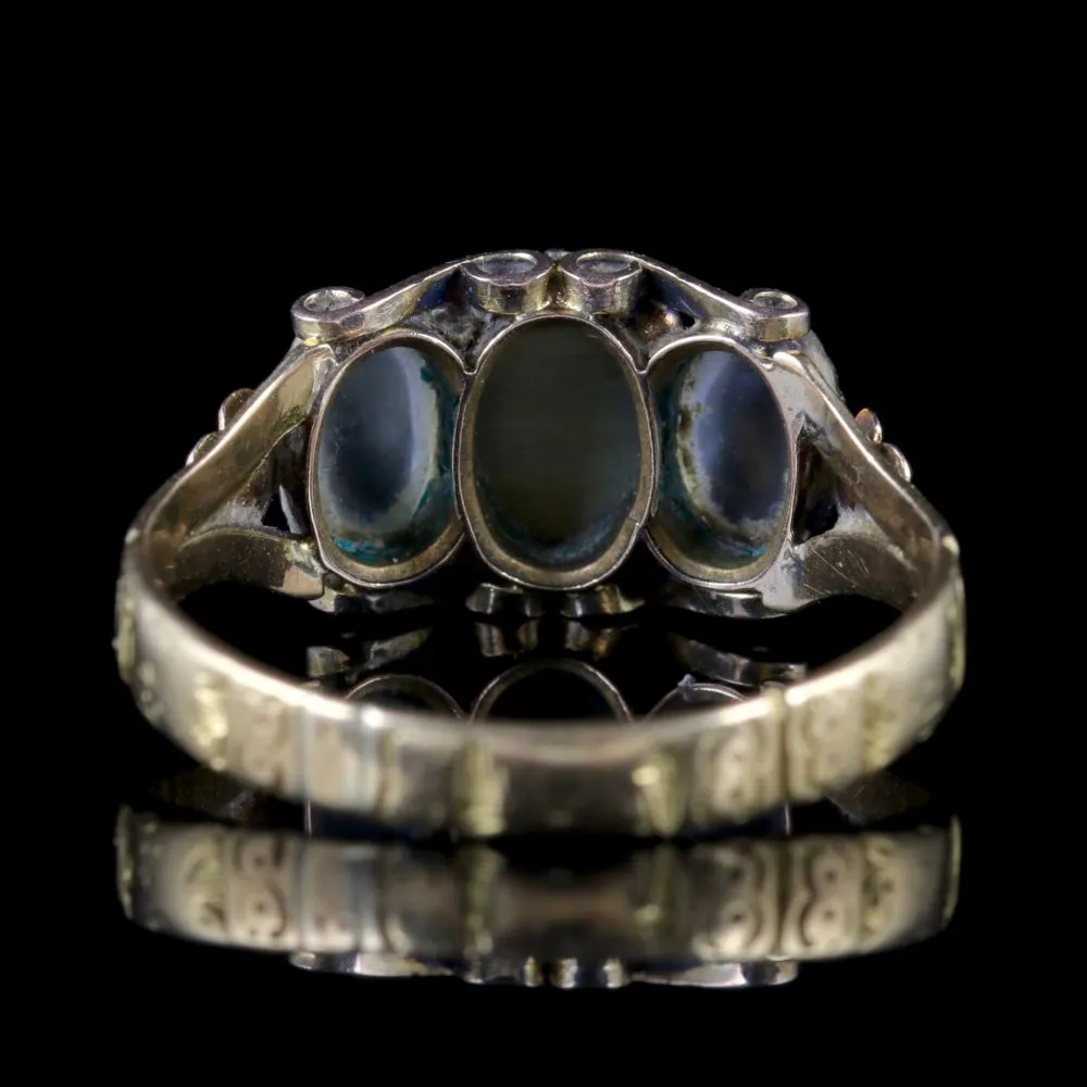 Antique Georgian Ring Cats Eye Moonstone 18Ct Gold Circa 1830