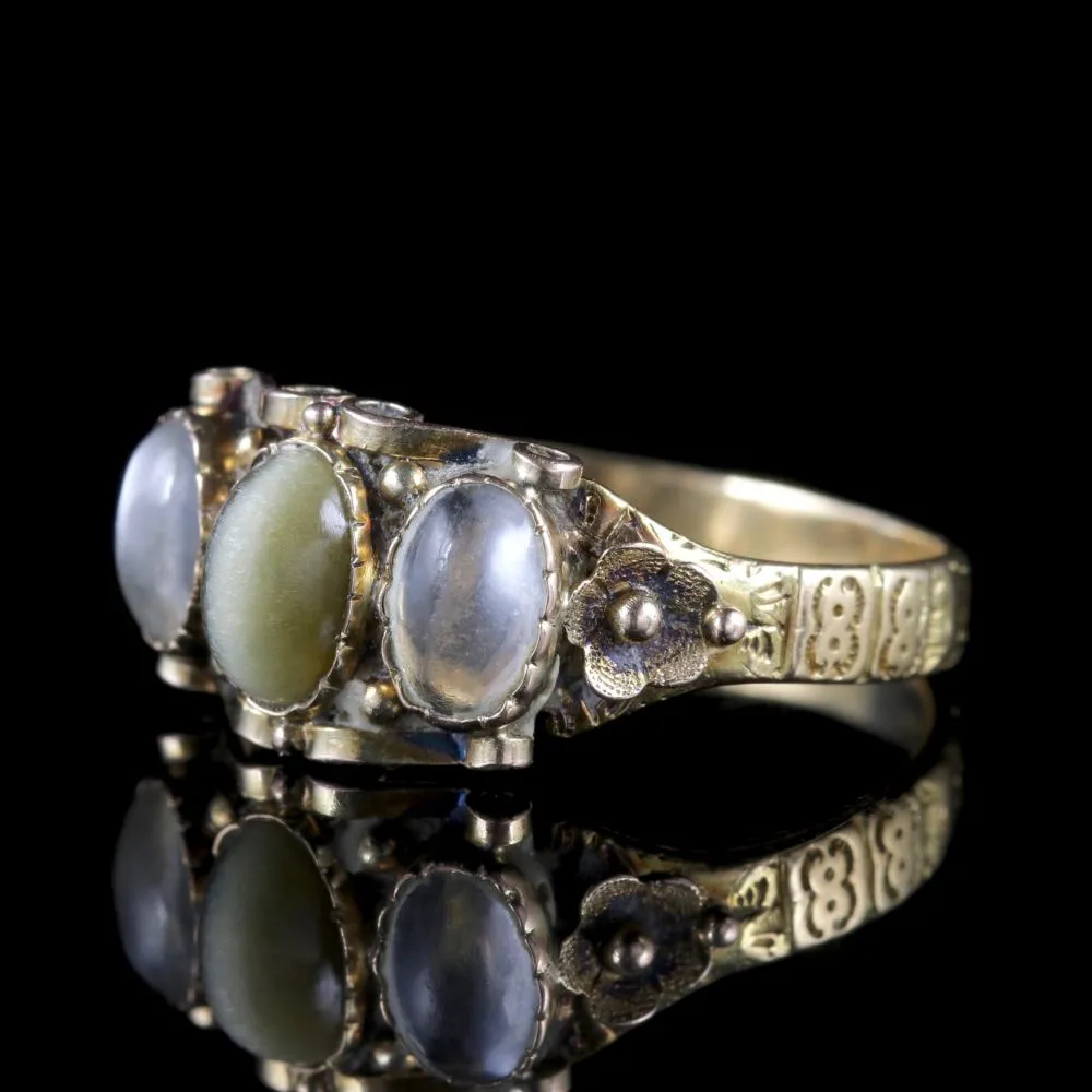 Antique Georgian Ring Cats Eye Moonstone 18Ct Gold Circa 1830