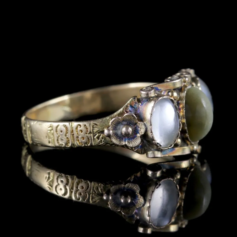 Antique Georgian Ring Cats Eye Moonstone 18Ct Gold Circa 1830