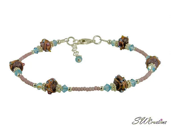 Aqua Crystal Lampwork Beaded Anklet