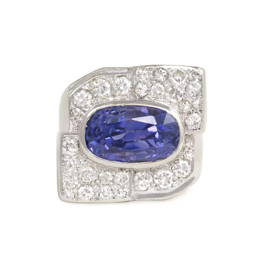 Art Deco diamond and Ceylon sapphire ring. France