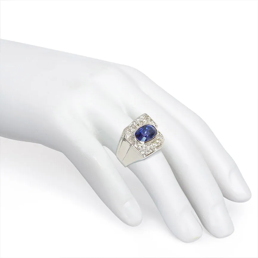 Art Deco diamond and Ceylon sapphire ring. France