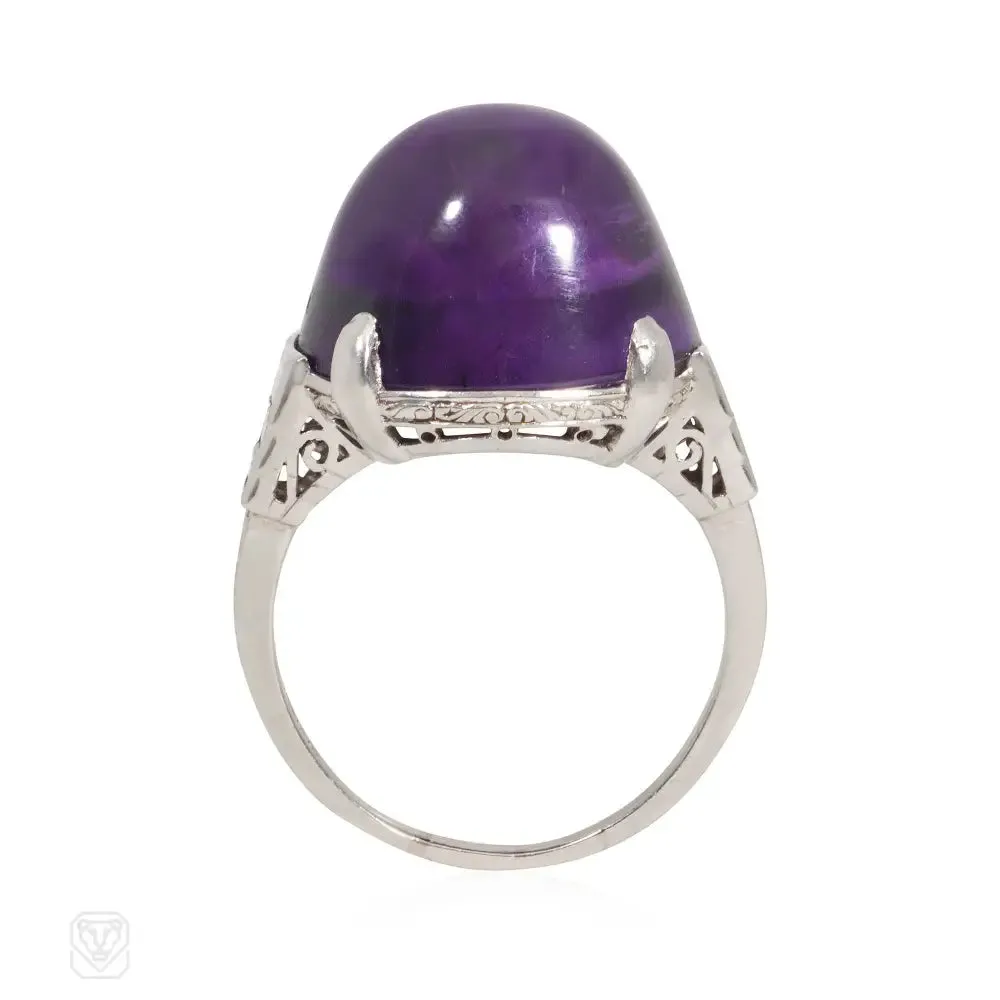 Art Deco sugarloaf amethyst and diamond ring