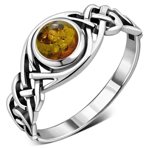 Baltic Amber Celtic Knot Sterling Silver Ring