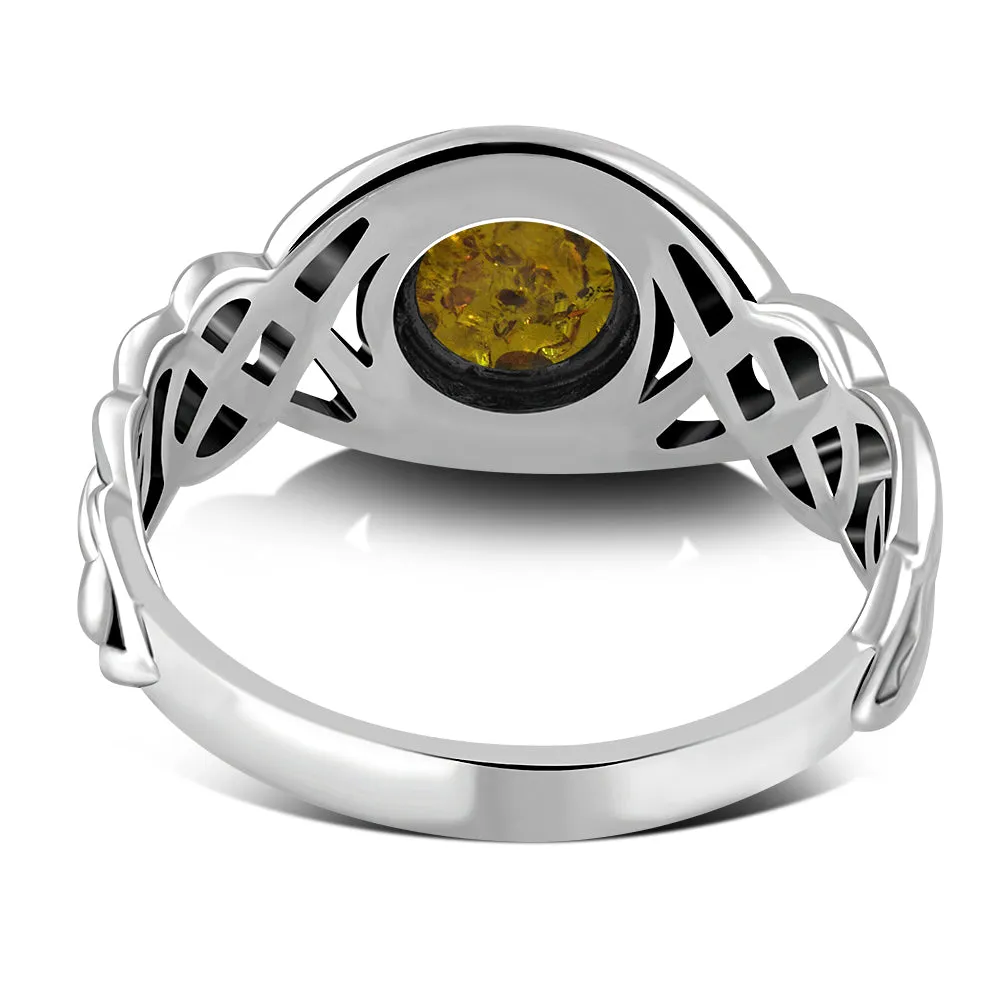 Baltic Amber Celtic Knot Sterling Silver Ring