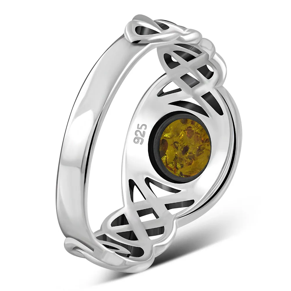 Baltic Amber Celtic Knot Sterling Silver Ring