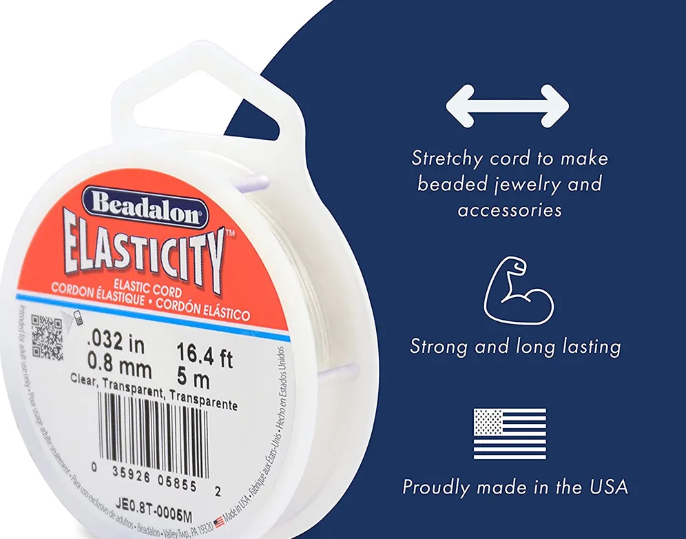 Beadalon Elasticity Stretch Cord, 0.5 mm / .020 in, Clear, 25 m / 82 ft