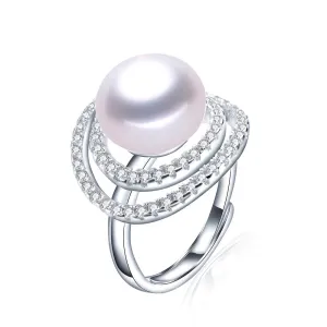 Big Size Natural Freshwater Pearl Ring For Women Fashion AAA CZ 925 Sterling Silver Jewelry white pink purple ring